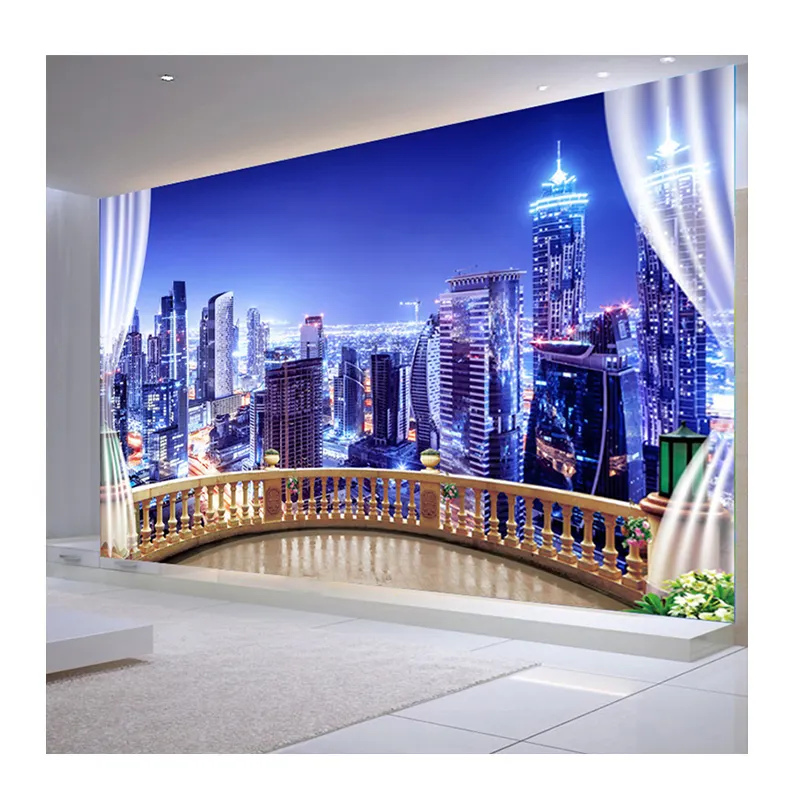 KOMNNI Benutzer definierte 3d Wandbild Moderne Stadt Gebäude Nacht Landschaft Tapete Wohnzimmer Abnehmbare Aufkleber Tapete