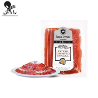 Pochette personnalisée imprimée en plastique laminé PE/Nylon/PET haute barrière à ouverture facile pour l'emballage de tranches de jambon espagnol