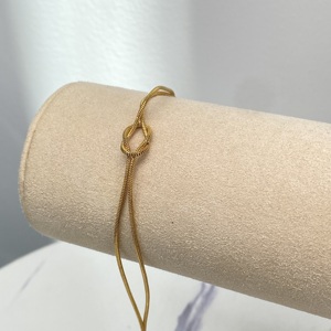 Minimalist 18K Gold Plated Stainless Steel <b>Love</b> Knot Snake Chain Bracelet Adjustable Double Layer Jewelry for Women - Product Image 3