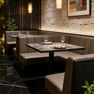Muebles <span class=keywords><strong>de</strong></span> Lujo Modernos para Cafetería, Sofá <span class=keywords><strong>de</strong></span> Cuero Negro con Base <span class=keywords><strong>de</strong></span> Piedra Sinterizada Cuadrada, Mesa y Sillas para Hotel y Restaurante - Product Image 4