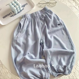 Girls Ice Silk Mosquito Repellent Pants Solid Color Loose Casual Long Lantern Pants Summer 2024 Cotton Woven - Product Image 3