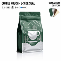 Sacs d'emballage pour café anti-odeur avec logo personnalisé du fabricant, sacs à café à fond plat avec valve, qualité alimentaire, pour poudre de thé
