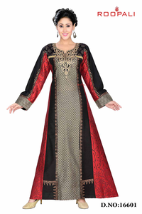 Buy Black Red Designer Kaftan with Fabric Mix N <b>Match</b> Jalabiya Elegant Panel Design Modest Wear for Women - Product Image 5