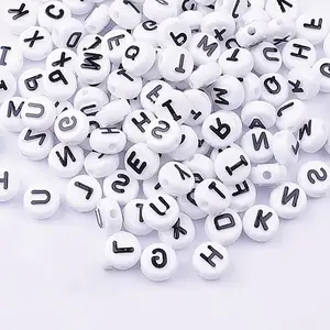 白色字母塑料珠4x7mm毫米英语A-Z圆形字母DIY配件