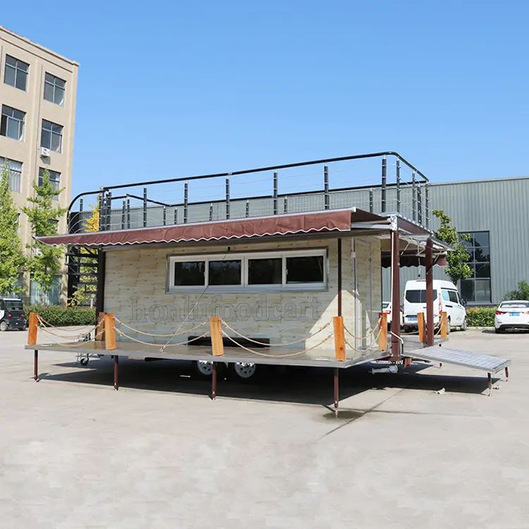 Food trailer 18ft fully equipped kitchen double decker food trailer with toilet food truck the biggest size