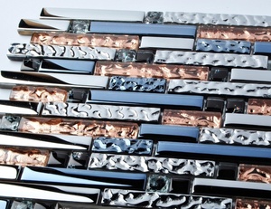 Piastrelle a Mosaico Intrecciate in Oro Rosa e Blu Cromo per Paraschizzi in <span class=keywords><strong>Vetro</strong></span> da Cucina - Product Image 2