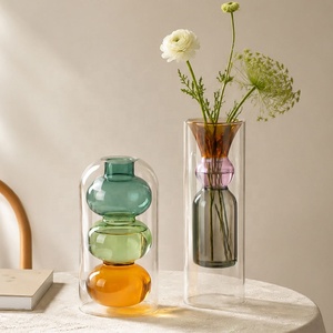 Vaso de Vidro Borossilicato Soprado à Mão com Aroma, Decoração para Casa, Cilindro de Camada Dupla Tricolor, para Flores Hidropônicas - Product Image 1