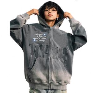 Sudadera con capucha de algodón 100% pesado personalizada para hombre, chaqueta con capucha bordada con cremallera y lavado ácido de diseñador para invierno - Product Image 1