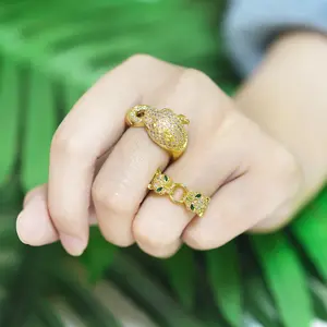 Fashion fine jewelry leopard head rings female personality luxury zircon opening adjustable copper ring