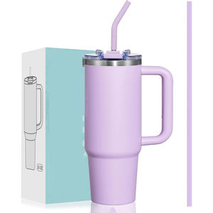 Gobelets isothermes de voyage en acier inoxydable réutilisables personnalisés de 40 oz avec poignée et paille – Vente en gros - Product Image 1