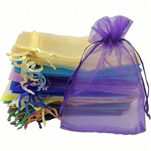 Sac en organza blanc personnalisé de grande taille, transparent et de haute qualité, avec cordon de serrage et ruban avec logo - Product Image 1