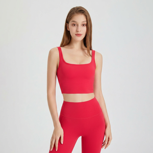 Wholesale Women Double Strap U Neck Yoga <b>Crop</b> <b>Top</b> Padded Sleeveless Tank <b>Top</b> Seamless Soft Stretch for Daily Running Training - Product Image 3