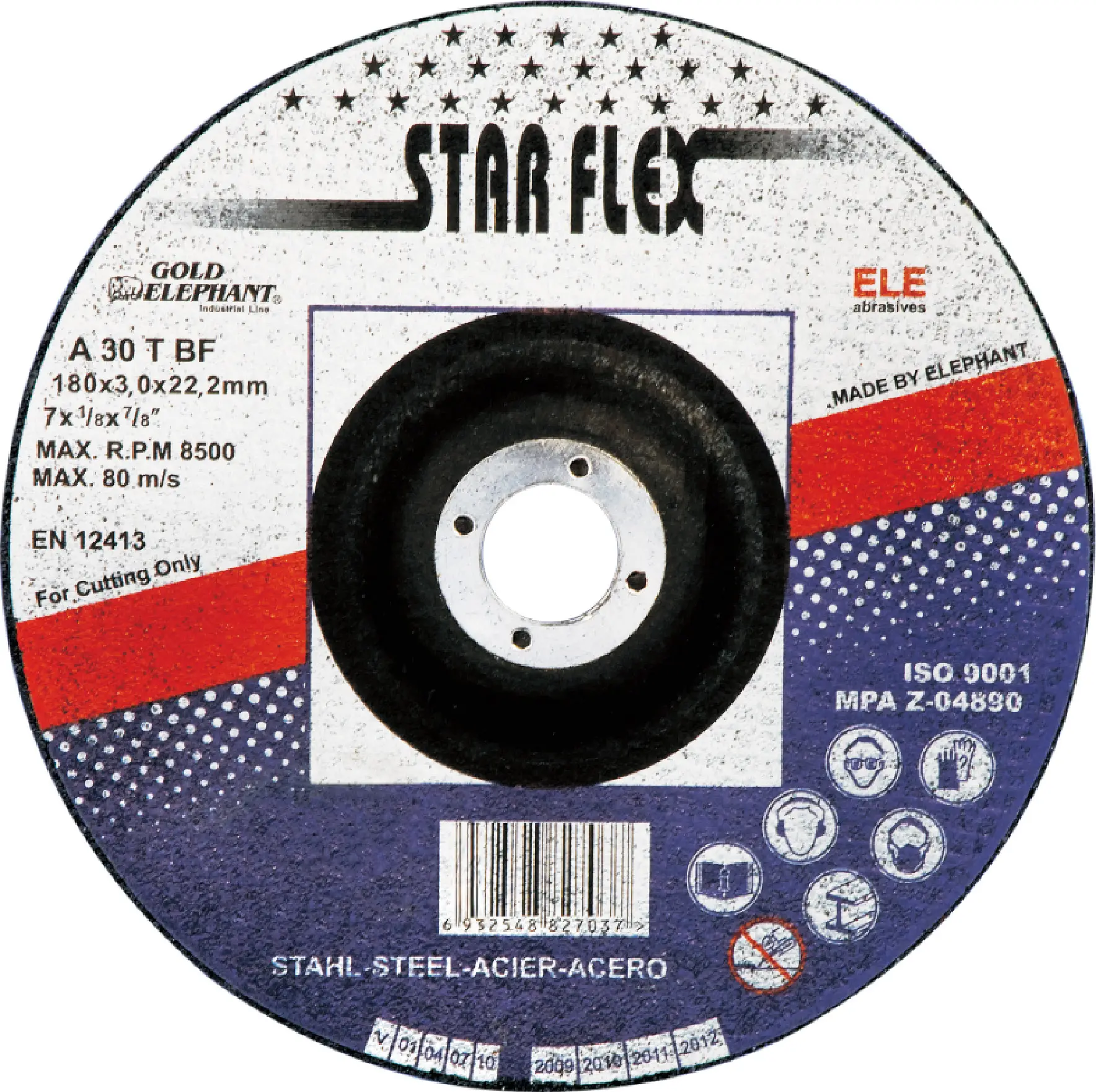 Star Flex Reinforced 7 inch 180x3.0x22.2mm abrasives cutting discs for metal with MPA certificate