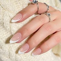 Faux ongles à presser Qianya, French Manucure, 30 pièces, couleur nude, forme amande, en acrylique, longs, style euro-américain, vente en gros