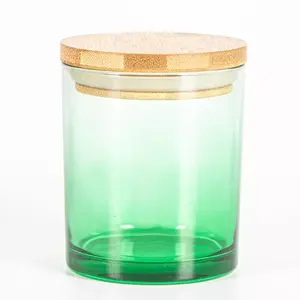 사용자 정의 색상 빈 8 온스 그라데이션 녹색 촛불 유리 항아리 대나무 뚜껑 촛불 만들기