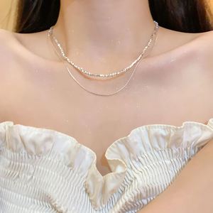 Free Samples Women Stainless Steel Chain Necklace Sparkling Zircon Diamond Necklace Tarnish Free Clavicle Chain - Product Image 6