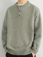 Pull en tricot à col Henry pour homme LVLAEA, coupe ample, décontracté, manches longues, broderie automne, acrylique/polyester