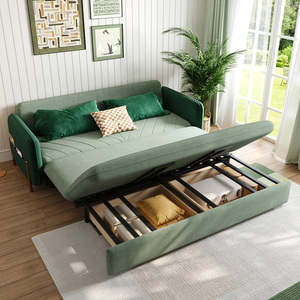 Muebles de sala de estar con funda verde de tela impermeable europea, sofá cama doble con colchón de espuma viscoelástica con almacenamiento - Product Image 2