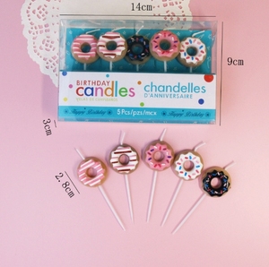 Bougies d'anniversaire populaires en forme de donut coloré, mignonnes, pour gâteaux, thème dessin animé, pour fêtes et célébrations, accessoires de pâtisserie - Product Image 3