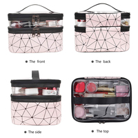 Trousse de maquillage rose OEM PU PVC double couche trousse de voyage étanche à l'eau claire maquillage organisateur fourre-tout transparent trousses de toilette