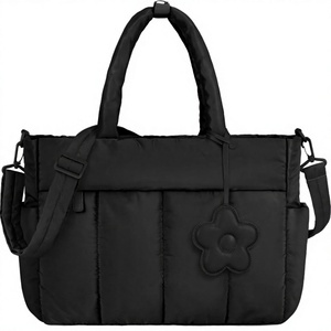 New Women's Cotton Fabric Water Resistant Handbag Puffer Dolphin Laptop <b>Work</b> <b>Bag</b> 15.6 Inch Quilted Travel Flowers Zipper Closure - Product Image 2