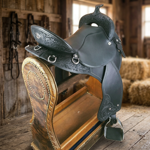 BS International NA82 Manta de Cuero Genuino de Búfalo para Caballo, Diseño Grabado, Negro Pulido, Calidad Superior, Suave - Product Image 1