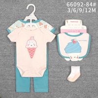 Nouvel Arrivage Ensemble de Vêtements 5-en-1 pour Bébé Nouveau-né 6-12 Mois avec Bavoir et Barboteuse Fournisseurs en Gros de Vêtements pour Bébé