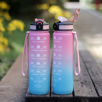 Bouteille d'eau potable de couleur dégradée de sport portable de 1000ml avec tasse d'eau de temps