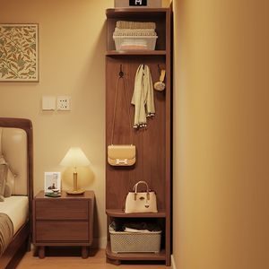 Armario esquinero de madera maciza con ganchos y estantes para dormitorio, sala de estar, perchero, organizador multiusos - Product Image 4
