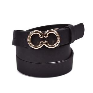 कस्टम जींस साधारण गोल मिश्र धातु बकल काले पु चमड़े की महिलाओं के लिए कमर बेल्ट 2.3 सेमी चौड़ाई 100 सेमी - Product Image 1