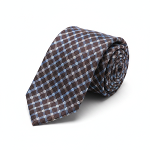 Coffee Checked Jacquard Woven Handmade Men's <b>Tie</b> One Size <b>Brown</b> - Product Image 2
