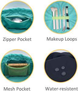 Large Capacity Vintage Zipper Thread Polyester <b>Makeup</b> <b>Case</b> Travel Cosmetic Bag Portable Pouch - Product Image 5