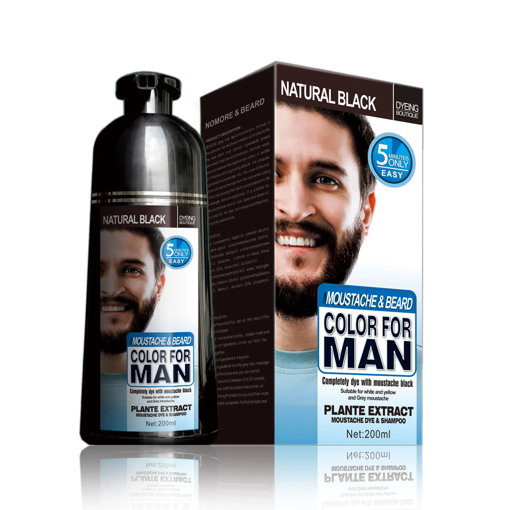 MOKERU black color dye shampoo for beard or hair 5 mins fast color dye shampoo for beard with private label