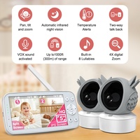 Moniteur bébé 5 pouces avec 2 caméras, 7 langues, enregistrement photo et vidéo, alarme de mouvement, surveillance de 2 pièces, caméra bébé portable