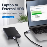 Câble USB-C Micro-B blindé tressé 5 Gbps 0,5M-2M pour charge rapide et transfert de données SSD/HDD externe MacBook iPad Ordinateur portable