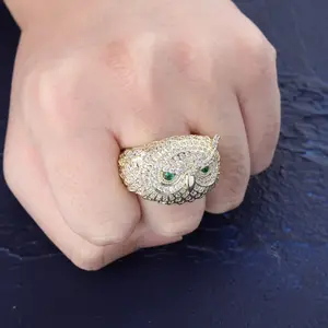 Diskon Besar Desain Unik Ins Wish Perhiasan Cincin Burung Hantu Pembentuk Hip Hop Es Keluar Cincin untuk Pria Ornamen Perak Murni Cincin Manik-manik