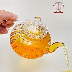 Vente chaude Chinois Transparent Borosilicate <span class=keywords><strong>Théière</strong></span> En Verre 600ml/800ml À La Main <span class=keywords><strong>Citrouille</strong></span> Rayure <span class=keywords><strong>Théière</strong></span> Safe Drinkware Café - Product Image 1