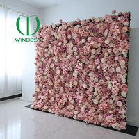 Panel Dinding Bunga Mawar Pink 3D 5D Buatan, Grosir, untuk Dekorasi Pernikahan & Pesta, Ukuran 8x8