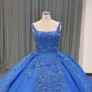 Vestido de Quinceañera Moderno Azul Brillante con Hombros Descubiertos, Lentejuelas, Sin Mangas, Encaje y Cuentas, Cola de Capilla Lsany230 para Maternidad - Product Image 3