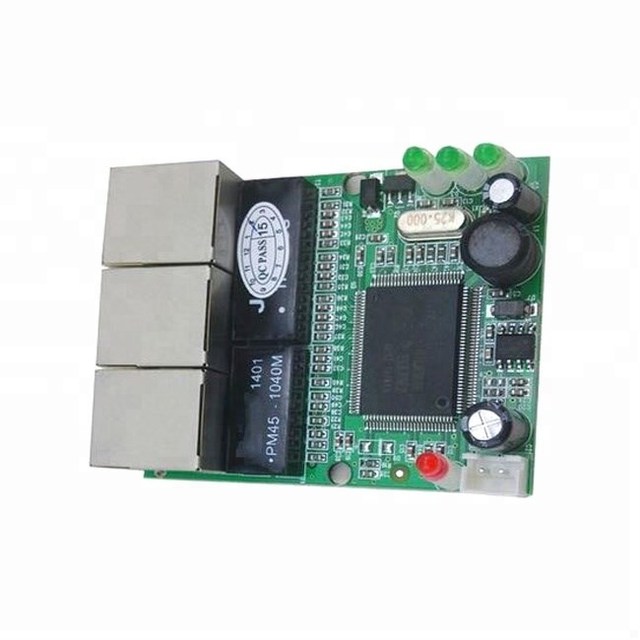 RTL8306E chipset 90/180 degree RJ45 3 port mini ethernet switch board network switches pcb
