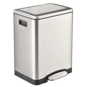 30L Smudge-Resistant Rectangle Stainless Steel Dual Bin Foot-Operated Waste Metal Recycling With Pedal For Storage