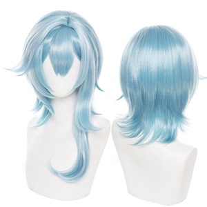Vente en gros 50cm de long bouclé bleu mixte <span class=keywords><strong>Genshin</strong></span> <span class=keywords><strong>Impact</strong></span> perruque Cosplay <span class=keywords><strong>Eula</strong></span> Lawrence perruque de cheveux synthétique résistant à la chaleur Peluca - Product Image 2