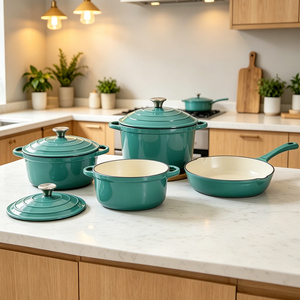 Juego de utensilios de cocina coloridos de <span class=keywords><strong>hierro</strong></span> fundido esmaltado, juego de <span class=keywords><strong>ollas</strong></span> para leche y sartenes para cocinar - Product Image 1