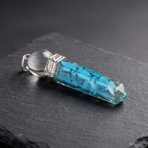 Orgone Turquoise Point with <b>Crystal</b> <b>Ball</b> Pendant Rozrin <b>Crystals</b> Brand Carved & Engraved Love Theme - Product Image 3