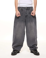 Jean noir ZY 100 % coton, coupe droite, style hip-hop, délavage moyen, respirant, poids moyen, hiver