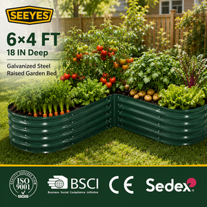 Bac à potager surélevé en acier galvanisé ondulé 6x4 pieds, profondeur 18 pouces, pour aménagement paysager commercial - Product Image 1
