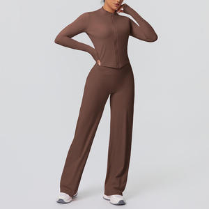 Abbigliamento Fitness da Donna Joyyoung, Giacca Personalizzata, Leggings Sportivi a Gamba Larga, Completo da Allenamento, Set da Yoga in <span class=keywords><strong>2</strong></span> Pezzi - Product Image 4