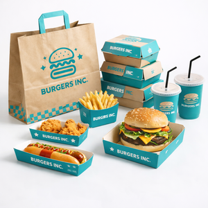 Kemasan Makanan Sekali Pakai Ramah Lingkungan dari Kertas, Lipat, Custom untuk Kentang Goreng, Sayap Ayam, <span class=keywords><strong>Burger</strong></span>, Wadah Makanan Cepat Saji - Product Image 5