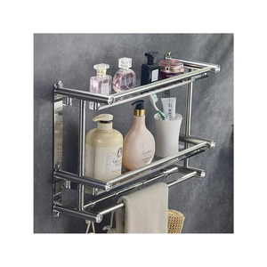 Étagère de <span class=keywords><strong>rangement</strong></span> en acier inoxydable toilettes domestiques vanité Tables porte-serviettes sans poinçon Double couche support mural pour salle de bain - Product Image 3
