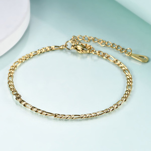 Pulsera de Cadena Figaro de 4 mm, Chapada en Oro, Acero Inoxidable, Joyería Unisex, Regalo - Product Image 3